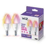 Doppelpack 2x WiZ Smart LED E14 Kerze Matt 5W 470lm | Höchste Farbwiedergabe - Dimmbar - Ersatz Für 40W
